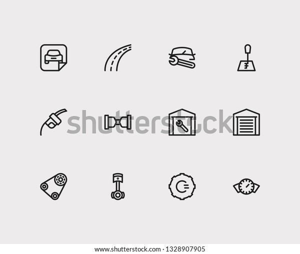 Service icons set. Gear logo and service icons\
with safe travel, fuel pump and car badge. Set of machinery for web\
app logo UI design.