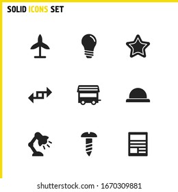 Service icons set with lamp, bulb and windmill elements. Set of service icons and vote concept. Editable vector elements for logo app UI design.