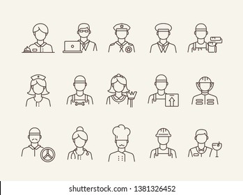 Service icons. Set of line icons on white background. Doctor, driver, barman. Profession concept. Vector illustration can be used for topics like career, skill, occupation