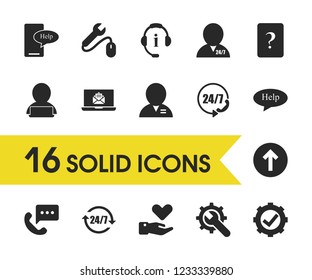 Service icons set with manager, taking operator and operator 24/7 elements. Set of service icons and help service concept. Editable vector elements for logo app UI design.