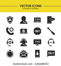Service icons set with operator tool, operator 24/7 and screwdriver elements. Set of service icons and mail concept. Editable vector elements for logo app UI design.