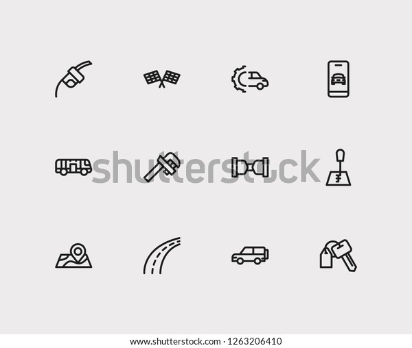Service icons set. Safe travel and service icons\
with car service, car rent and app map. Set of mechanical for web\
app logo UI design.