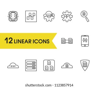 Service icons set with software api, data structure and artificial intelligence elements. Set of service icons and backup concept. Editable vector elements for logo app UI design.