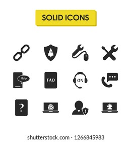 Service icons set with tool help, support notebook and help tool elements. Set of service icons and hyperlink concept. Editable vector elements for logo app UI design.