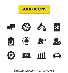 Service icons set with tool help, book tools and timer reset elements. Set of service icons and ask concept. Editable vector elements for logo app UI design.