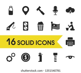 Service icons set with usa, value and crane elements. Set of service icons and mic concept. Editable vector elements for logo app UI design.