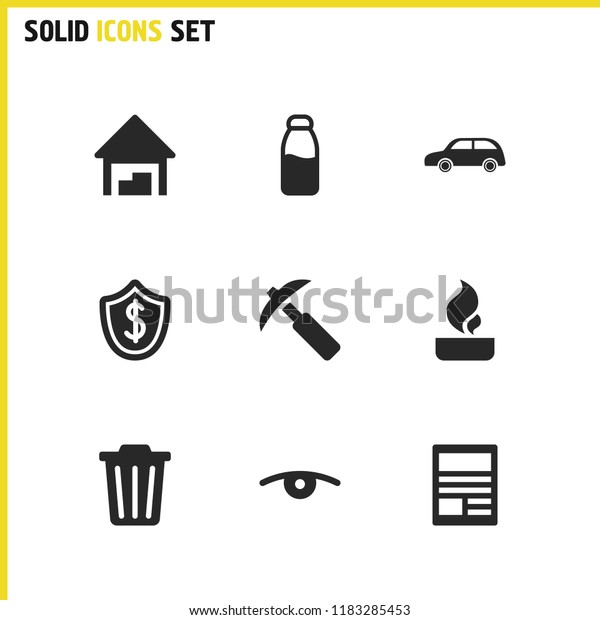 Service icons set with vision, warehouse and news\
elements. Set of service icons and pickaxe concept. Editable vector\
elements for logo app UI\
design.