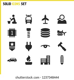 Service icons set with windmill, vision and professional elements. Set of service icons and automobile concept. Editable vector elements for logo app UI design.