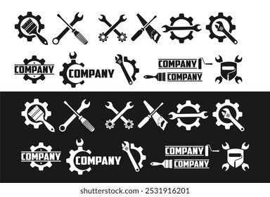 Service icons set. Wrench, screwdriver and gear icon. Screwdriver and wrench glyph icon