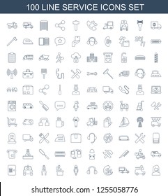 service icons. Trendy 100 service icons. Contain icons such as customer support, car wash, van, hours, headset, maid, airport desk, nippers, ambulance. service icon for web and mobile.