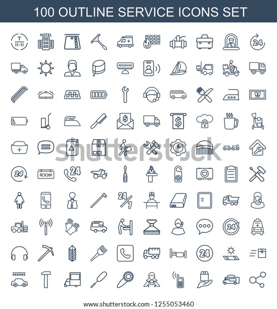 service icons.\
Trendy 100 service icons. Contain icons such as share, van, cargo\
protection, phone, maid, door knob, dust brush, hammer, car wash.\
service icon for web and\
mobile.