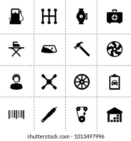 Service icons. vector collection filled service icons. includes symbols such as whell, alloy wheel, timing belt, suspension, window repair. use for web, mobile and ui design.