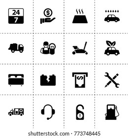 Service icons. vector collection filled service icons. includes symbols such as atm, car broken battery, car jack, gas station. use for web, mobile and ui design.