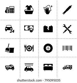 Service icons. vector collection filled service icons. includes symbols such as atm and money sack, tire, suspension, car wash. use for web, mobile and ui design.