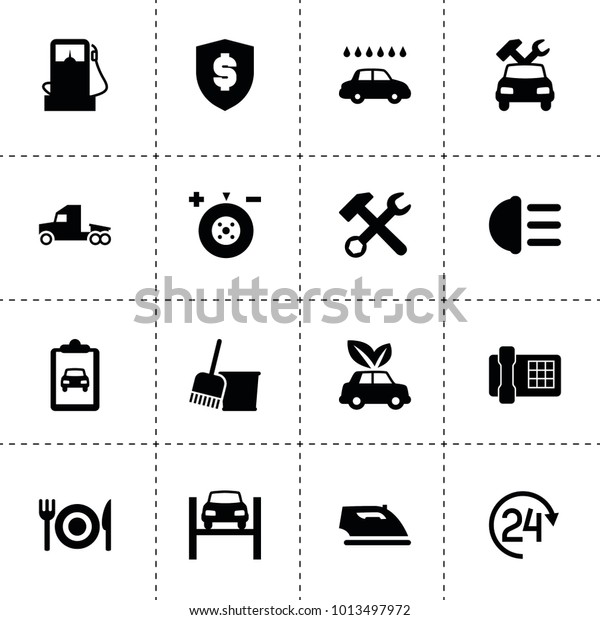 Service icons. vector\
collection filled service icons. includes symbols such as wheel\
balance, wrench hammer, car repair, car lift. use for web, mobile\
and ui design.