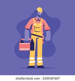 Service illustration. Serviceman illustration vector. Repairman with tool kit icon. Flat Cartoon Illustration.Editable.