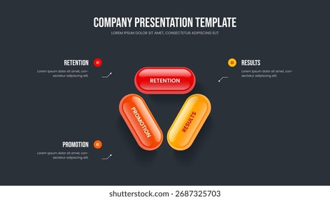 Service Innovation 3 Element Diagram Slide Template. Business Briefing Presentation Layout Vector Illustration. Investor Introduction Three Step Infographic Slideshow Design.