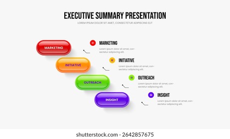 Service Innovation Frame Layout Vector Illustration. Market Analysis 4 Element Diagram Slide Design. Digital Proposal Four Option Infographic Presentation Template.