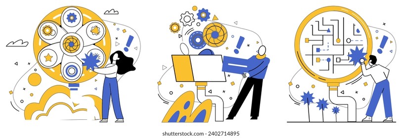 Service innovation vector illustration. Creative projects are constellations lighting up sky service innovation Efficiency is compass ensuring businesses stay on course in journey innovation