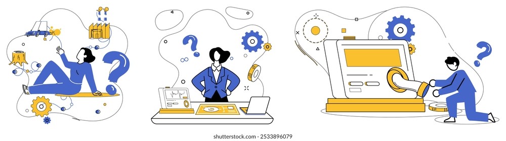 Service innovation vector illustration. Original concepts are paintbrushes coloring canvas successful service innovations Uniqueness is lighthouse guiding businesses through storms competition