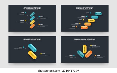 Service Insight 4 5 2 3 Step Infographic Slide Template Set. Company Solution Four Five Two Three Element Diagram Presentation Layout Vector Illustration Collection.