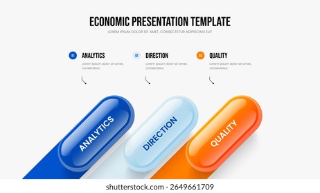 Ilustração de vetor de design de slide do Service Insight. Resumo financeiro Layout de apresentação infográfica de três elementos. Modelo de Quadro de Diagrama de Etapa do Plano Empresarial 3.