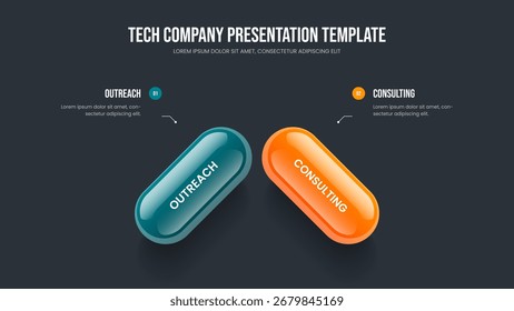 Service Insight Two Option Infographic Slideshow Layout. Advertising Strategy Presentation Template Vector Illustration. Company Campaign 2 Element Diagram Slide Design.