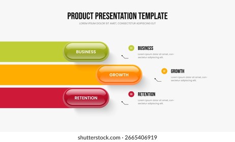 Introducción al servicio Diseño de presentación de diapositivas de infografía de 3 elementos. Informe de mercado Diseño de diapositiva de diagrama de tres opciones. Ilustración vectorial de Plantilla de marco de innovación moderna.