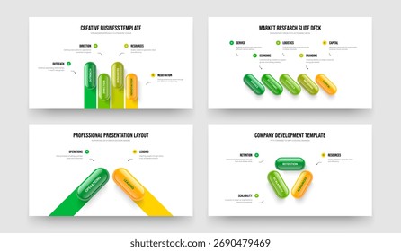 Introducción al servicio 4 5 2 3 Opción Diagrama Slide Design Set. Planificación publicitaria Cuatro Cinco Dos Tres Elementos Infografía Presentación de diapositivas Diseño Ilustración vectorial Colección.