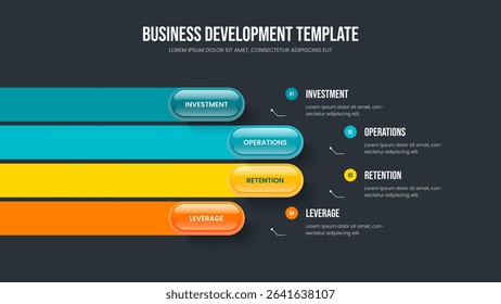 Service Introduction 4 Step Infographic Slideshow Template. Investor Review Four Option Diagram Presentation Layout. Financial Profile Frame Design Vector Illustration.