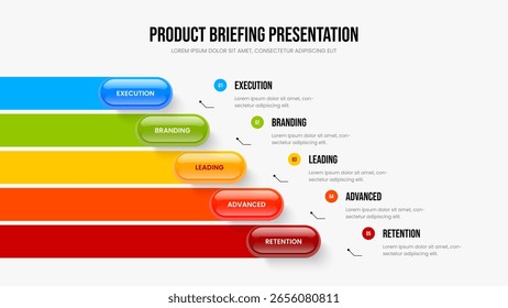 Service Introduction Five Step Infographic Slide Layout. Sales Report 5 Element Diagram Frame Design. Project Performance Presentation Template Vector Illustration.