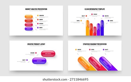 Introducción al servicio Conjunto de Ilustración vectorial de diseño de presentación de diapositivas de cuatro, dos y tres pasos. Análisis de inversores 4 5 2 3 Colección de diseño de presentación de infografía de elementos.