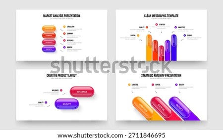 Service Introduction Four Five Two Three Step Diagram Slideshow Layout Vector Illustration Set. Investor Analysis 4 5 2 3 Element Infographic Presentation Design Collection.
