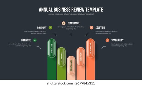 Ilustração de vetor de layout de apresentação de slides de introdução ao serviço. Projeto Visualização Cinco Elementos Infográfico Quadro Design. Modelo de slide do diagrama de opção 5 da visão geral do produto.