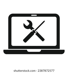 Service Laptop Fehler Symbol einfache Vektorgrafik. Gadget-Daten. Digital PC reparieren