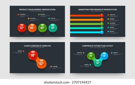 Lanzamiento de servicios 4 5 2 3 Paquete de diseño de diapositivas de gráfico de opciones. Informe Corporativa Cuatro Cinco Dos Diagrama De Tres Elementos Presentación Diseño Ilustración vectorial Colección.