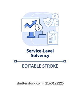 Service level solvency light blue concept icon. Service obligations. Budget balance abstract idea thin line illustration. Isolated outline drawing. Editable stroke. Arial, Myriad Pro-Bold fonts used