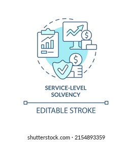 Service level solvency turquoise concept icon. Service obligations. Budget balance abstract idea thin line illustration. Isolated outline drawing. Editable stroke. Arial, Myriad Pro-Bold fonts used