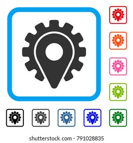 Service Location icon. Flat grey pictogram symbol in a light blue rounded rectangular frame. Black, gray, green, blue, red, orange color variants of Service Location vector.