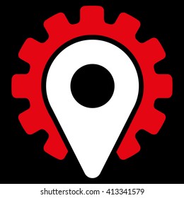 Service Location vector icon. Style is bicolor flat icon symbol, red and white colors, black background.