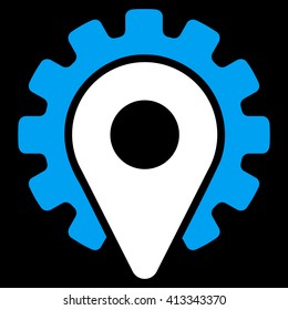 Service Location vector icon. Style is bicolor flat icon symbol, blue and white colors, black background.