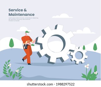 Service and maintenance flat illustration design concept vector