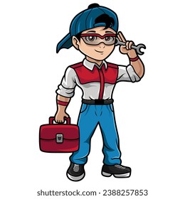 Service man cartoon chibi mascot