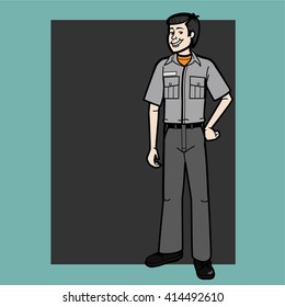 Service man. Confident guy dressed in a professional service uniform, smiling, ready to serve
