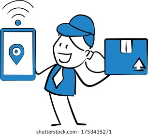 Service man or delivery man with gps mobile and map pin and delivery box.
Girl hand drawn doodle line art cartoon design character - isolated vector illustration outline of woman.