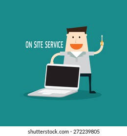 Service man on site service  computer