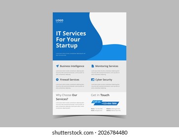 IT service and management flyer template idea sample. Virtual IT service poster leaflet design. Business development service flyer template concept