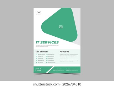 IT service and management flyer template idea sample. Virtual IT service poster leaflet design. Business development service flyer template concept