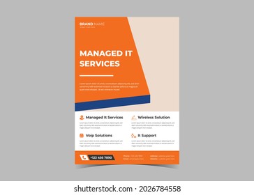 Ejemplo de la idea de plantilla de folleto de administración y servicio de TI. Diseño de un folleto sobre el servicio de TI virtual. Concepto de plantilla de folleto de servicios de desarrollo empresarial