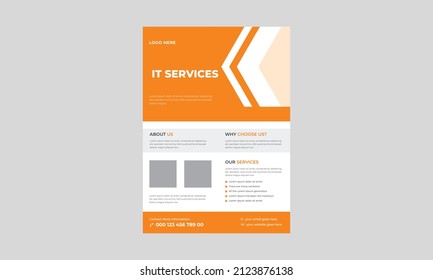 IT service and management flyer template, Tech Repair Center Flyer, Virtual IT service poster leaflet design.